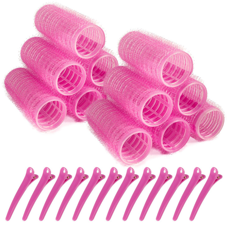 Hair Rollers, 12 Pack Hair Curler Small Hair Rollers for Women, Self Grip Hair Roller with Clips, Pink