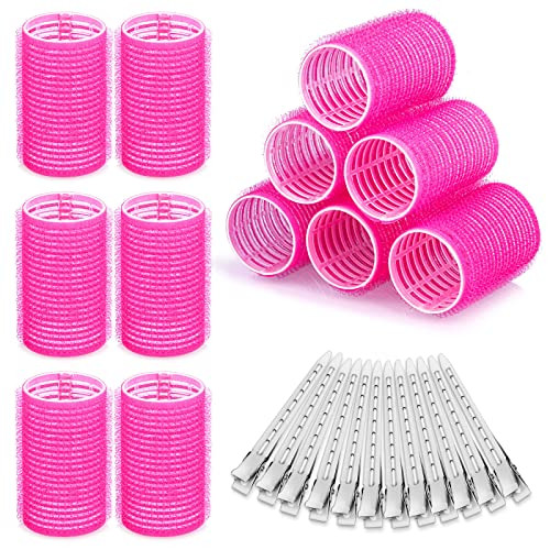 Hair Curlers Rollers, 12Pcs Hair Rollers Hair Curlers Self Grip Holding Rollers with 12 Pcs Hair Clips for Long Medium Short Thick Fine Thin Hair Ban