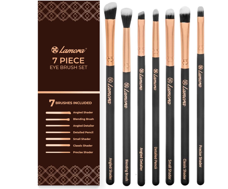 Eye Makeup Brushes Eyeshadow Brush Set - 7pcs Soft Synthetic Eyeshadow Blending Brush Kit - For Blending Eyeshadow, Eyeliner, Crease, Eyebrow - Long