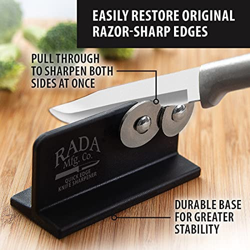 Rada Cutlery Quick Edge Knife Sharpener (R119), 3.5" x 2", Stainless Steel Wheels, Made in USA