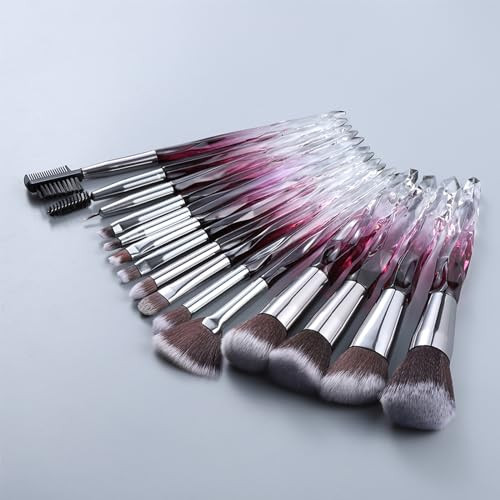 Kingtree Makeup Brushes, 15PCS Crystal Makeup Brush Set Premium Synthetic Foundation Face Powder Foundation Eyeshadow Brushes Professional Make Up Ki