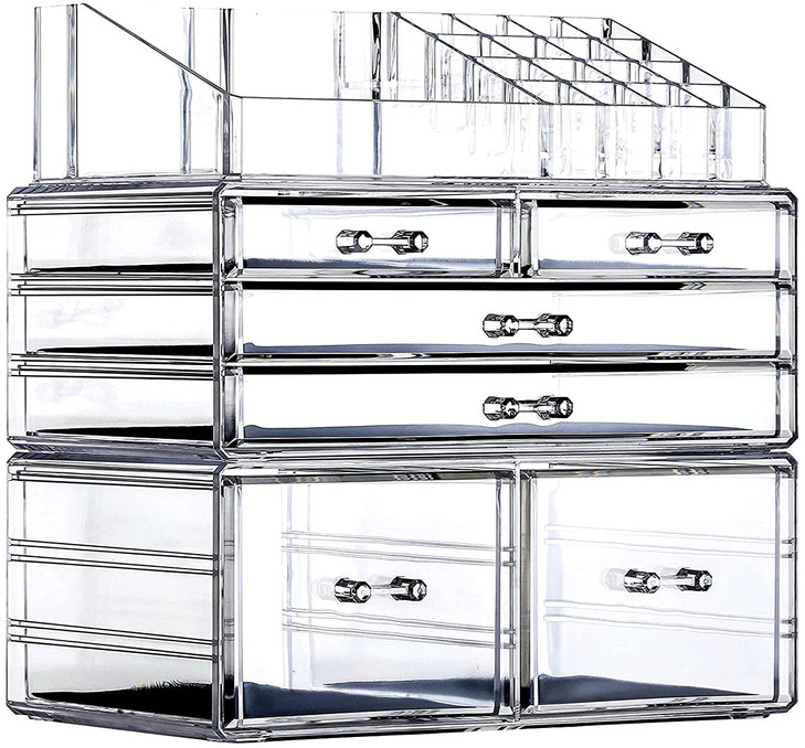 Cq acrylic 3 Pack Clear Makeup Storage Organizer,Stackable 6 Drawers Make Up Organizers,Cute Desk Organizer for Vanity Jewelry,Hair Clip,Beauty,Skinc