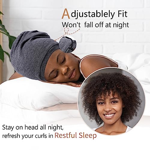 NICPOO Silk Satin Bonnet Hair Wrap for Sleeping, 2 Pcs Adjustable Silk Bonnets for Women Men Sleep Cap Silk Lined Slouchy with Adjustable Strap Curly