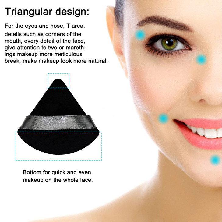 12 Pieces Black Cosmetic Powder Puff,2.76 inch Portable Soft Sponge Setting Face Puffs,Triangle Velvet Powder Puff with Ribbon Band Handle for Loose