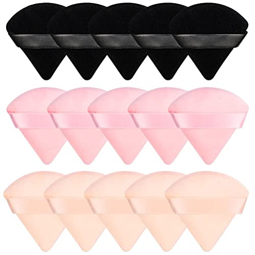 Pimoys 15 Pieces Powder Puff Face Soft Triangle Makeup Velour Puff, Beauty Sponge for Loose Powder and Cosmetic Foundation, Blender Makeup Tool (Blac