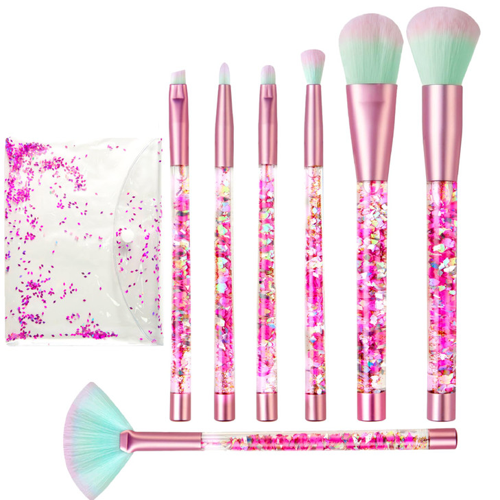 Hawetimher Makeup Brush Set Pink Glitter,Unicorn Foundation Sparkles Cute Fan Powder Blush Lip Highlight Eye shadow Eyebrow Makeup Brushes Set with L