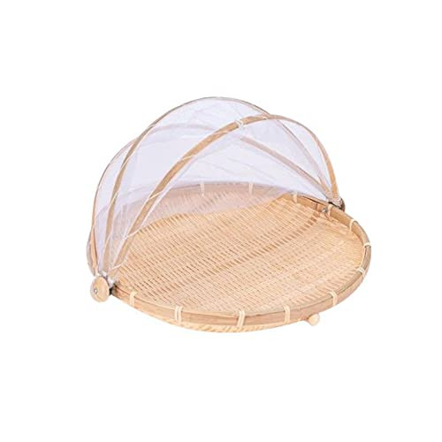 Xshelley round bamboo tent basket with lid, vegetables/fruits, bread, storage basket (11.8 inches in diameter)