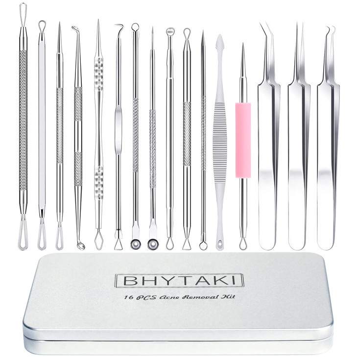Blackhead Remover Tools, 16 PCS Pimple Popper Tool Kit, Acne Blackhead Tools for Blemish, 410 Premium Professional Stainless Acne Pimple Extractor To