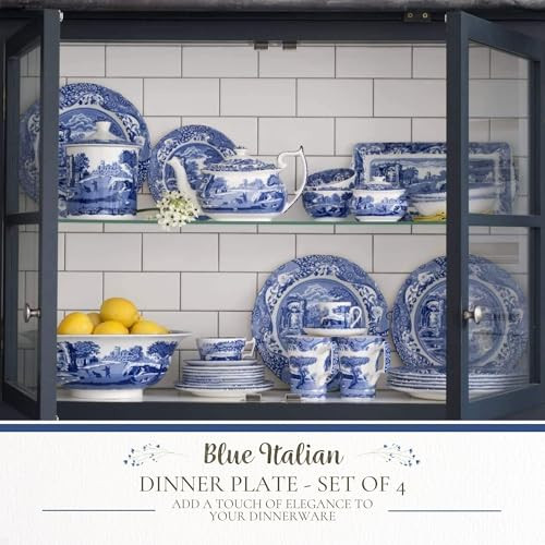 Spode Blue Italian Dinner Plate Set of 4 | Dinner, Salad, Pasta and Appetizer Plate | 10.5 Inch | Fine Earthenware | Dishwasher Safe | Made in Englan