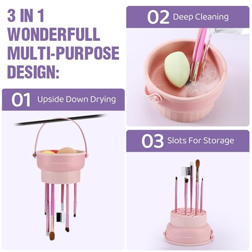GOLIKEE Makeup Brush Cleaner Mat 3 in 1 Silicone Makeup Brush Cleaner Bowl Cosmetic Brushes Cleaning Tool Organizer for Storage and Air Drying?Khkai