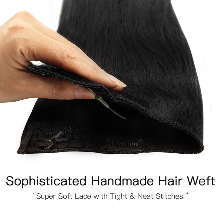 HOTBANANA Wire Hair Extensions, 14 Inch 75g Ombre Walnut Brown to Ash Brown and Bleach, Transparent Fish Line Wire Extensions for Women