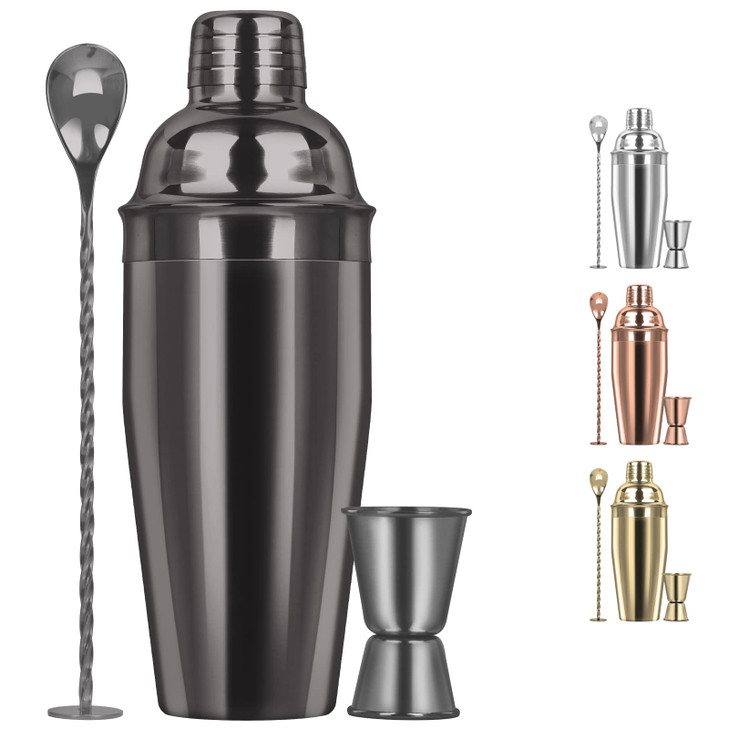 Large 24oz Cocktail Shaker Set, Stainless Steel 18/8 Martini Mixer Shaker with Built-in Strainer, Measuring Jigger & Mixing Spoon, Professional Marti