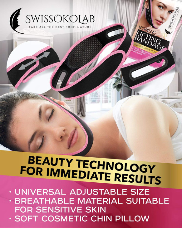 SWISSOKOLAB Reusable Face Slimming Strap Double Chin Reducer V Line Mask Chin Up Patch Chin V Up Contour Tightening Firming Tape Neck Bandage V-Line