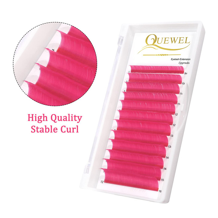 QUEWEL Colored Lashes Extensions .07 D Curl Easy Fan Volume Lashes Pink Volume Lash Extensions 9-16mm Mixed Lash Tray Self Fanning 2D-10D Eyelash Ext