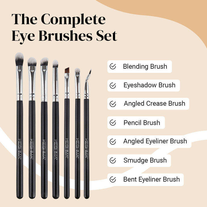 KESHIMA Professional Eye Makeup Brushes Set with Eyeshadow & Blending Brush, Smudge, Angled Crease, Pencil, Angled Eyeliner and Bent Eyeliner