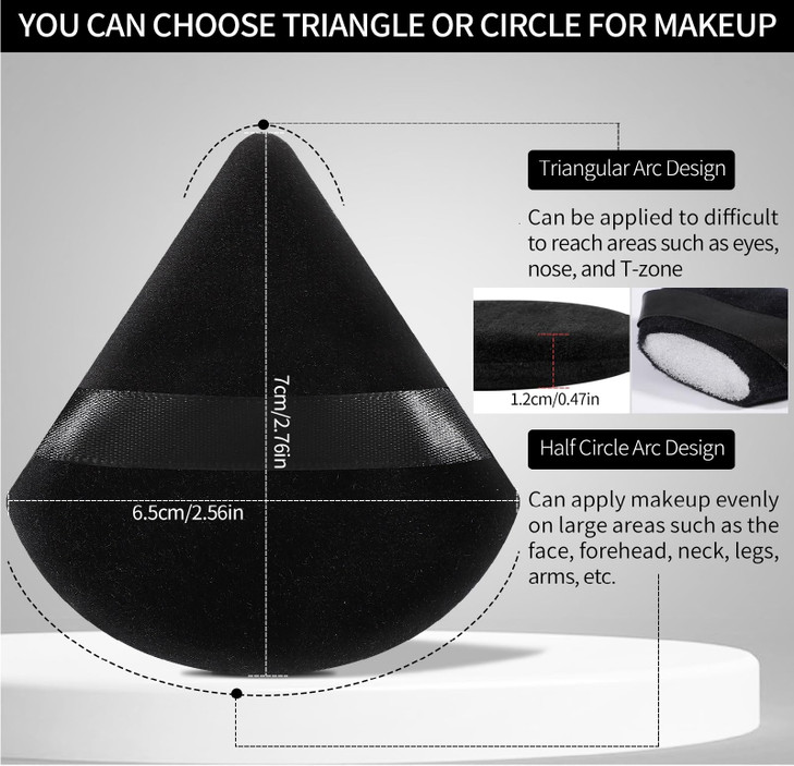 Pimoys 6 Pcs Powder Puff, Valentines Day Gifts Face Soft Triangle Makeup Puff Velour Makeup Sponge for Loose Powder (Black)