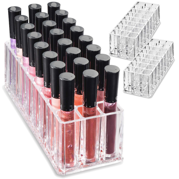 BY ALEGORY Acrylic Lip Gloss Organizer Makeup Storage Organization Refillablle Container Beauty Display Case 24 Space to Organize Tall Lip Gloss Lips