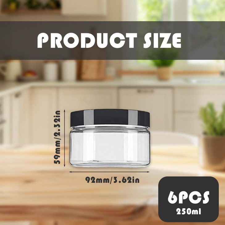 8 Oz / 250ml PET Plastic Refillable Jars Empty Cosmetic Containers Cases with Black Lid Cream Lotion Box Ointments Bottle Food Bottle Makeup Pot Jar