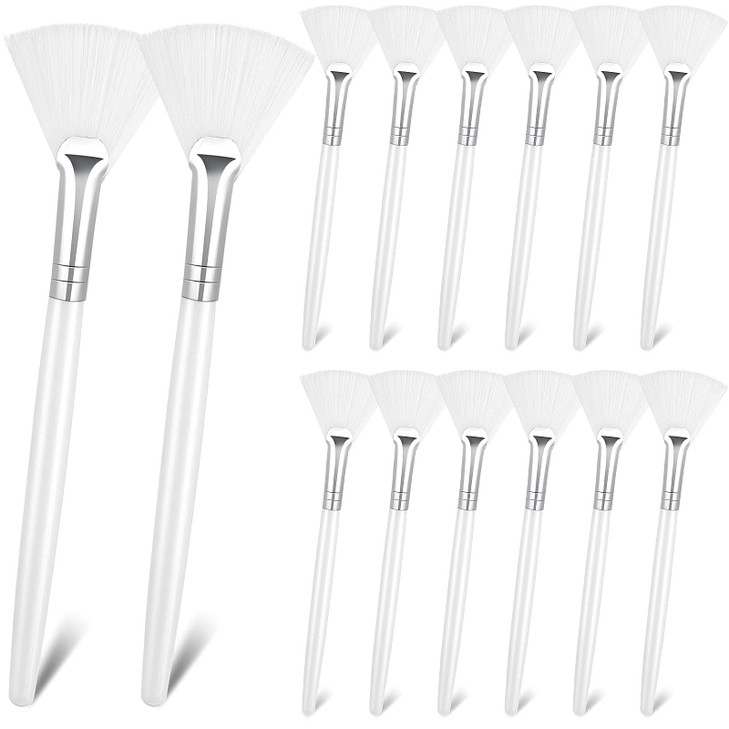 Patelai 14 Pieces Fan Brushes Applicator, Mask Brushes for Facial Makeup Tools for Face Cosmetic(White)