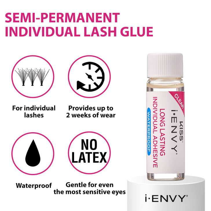 i-Envy Semi-Permanent Lash Glue Adhesive for Individual Cluster Lashes & Lash Extension, Waterproof Strong Hold, Long-Lasting Up to 2 Weeks, Latex-Fr