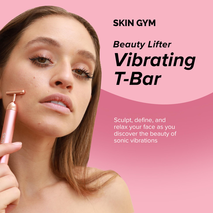 SKIN GYM Beauty Lifter Vibrating T-Bar Gold, Sonic Facial Massage Tool for Sculpting and Circulation