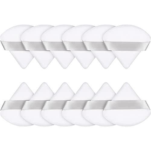 Maitys 12 Pcs Powder Puff Triangle for Face Makeup Cosmetic Loose Powder Puff Velour Soft Body Washable Reusable Foundation Sponge Wet Dry Makeup Too