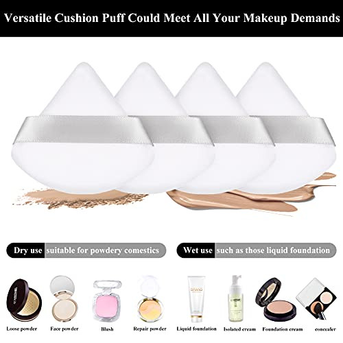 Maitys 12 Pcs Powder Puff Triangle for Face Makeup Cosmetic Loose Powder Puff Velour Soft Body Washable Reusable Foundation Sponge Wet Dry Makeup Too