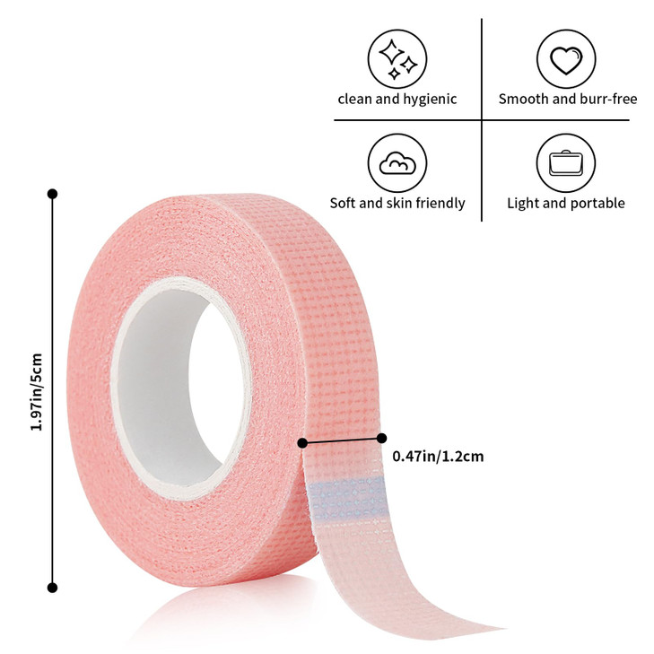 Flezoo 8 Rolls Lash Tape, 9m/10 Yard Pink Adhesive Breathable Fabric Eyelash Makeup Eye Tape for Eyelash Extensions Supplies