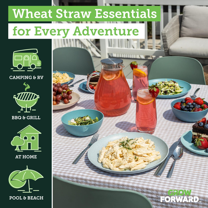 Grow Forward 16-piece Premium Wheat Straw Dinnerware Sets for 4 - Unbreakable Dishwasher & Microwave Safe Plastic Plates and Bowls Sets - Patio, Outd