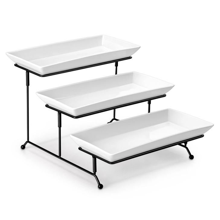 MALACASA 3 Tier Serving Trays for Party, Porcelain Serving Platters and Trays, 12 Inch Tiered Tray Stand, Fruit Tray, Trays for Serving Food, White D