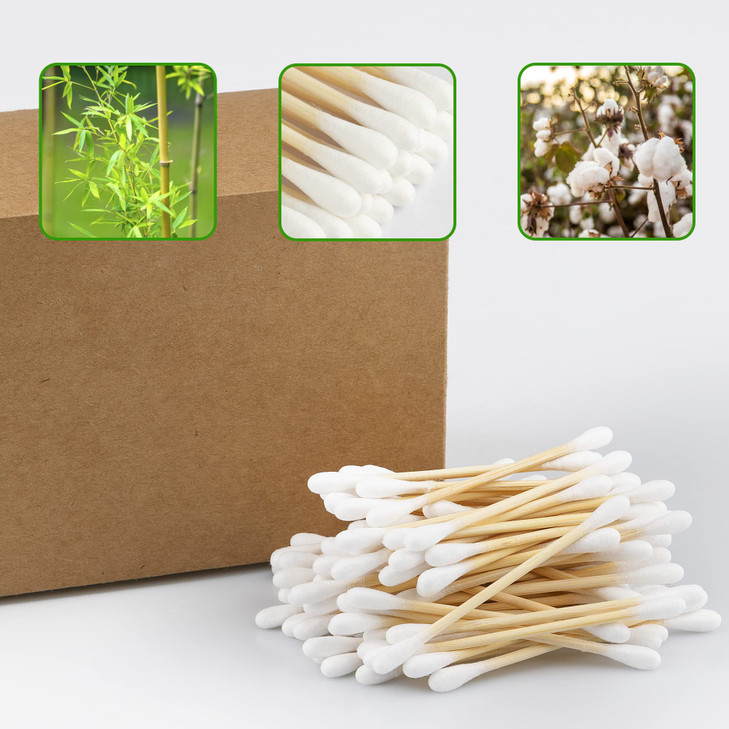 FOVURTE Bamboo Cotton Swabs 400 count, Organic Cotton Swab Round Tips, Natural Wooden Cotton Buds for Ears, Double Heads Ear Sticks Travel, Makeup Re