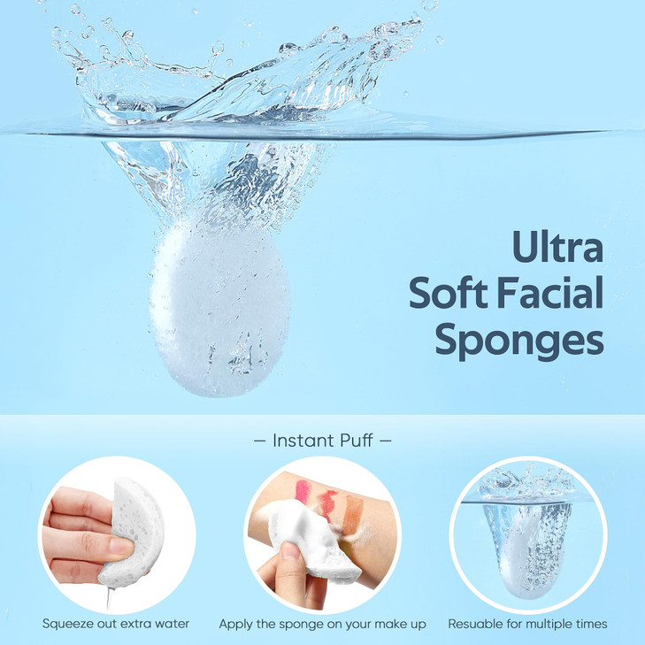 50-Count Compressed Facial Sponge, GAINWELL White Cellulose 100% Natural Cosmetic Spa Sponges for Facial Cleansing, Exfoliating Mask, Makeup Removal
