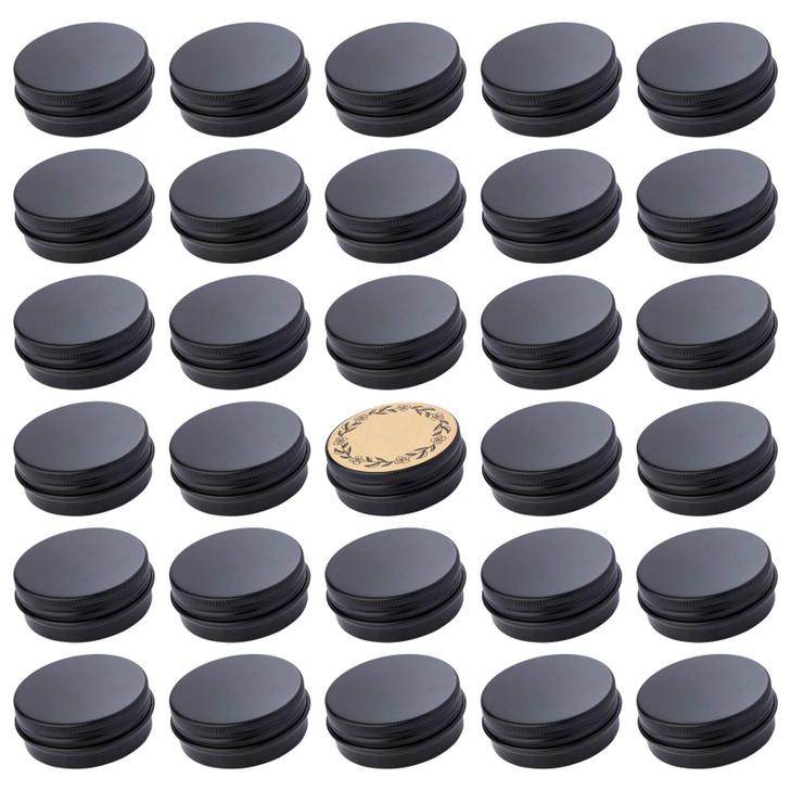 1 oz / 30ml Screw Top Aluminum Tin Jar with Screw Lid and Blank Labels (Black - Pack of 32)