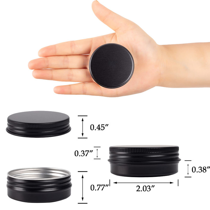 1 oz / 30ml Screw Top Aluminum Tin Jar with Screw Lid and Blank Labels (Black - Pack of 32)