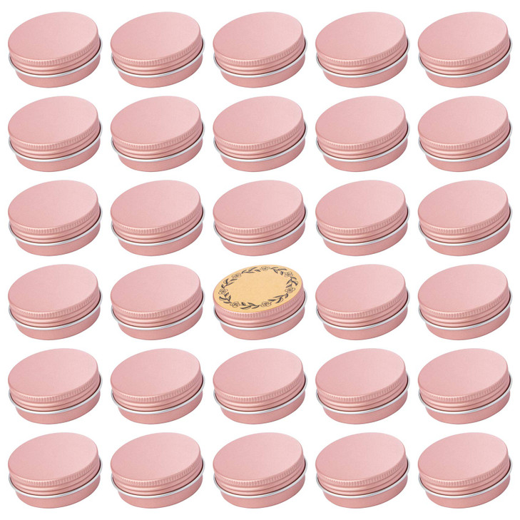 1 oz / 30ml Screw Top Aluminum Tin Jar with Screw Lid and Blank Labels (Rose Gold - Pack of 32)