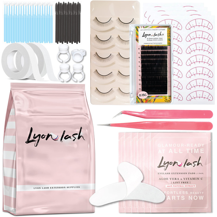 Lyon Lash Eyelash Extension Supplies 4x100 Packs - 100 Pairs Under Eye Gel Pads | 100 Disposable Mascara Brushes Wands | 100 Micro Applicators Brush
