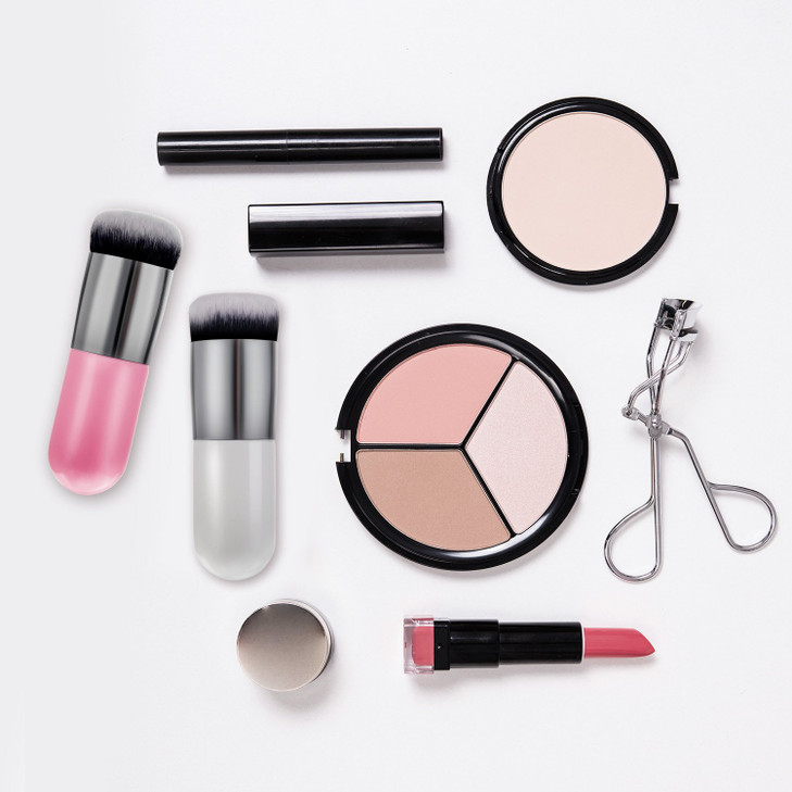 2 Pieces Foundation Brush Chubby Makeup Brush Kabuki Makeup Brush Travel Powder Brush for Blending Liquid, Cream or Powder Cosmetics (white and rose