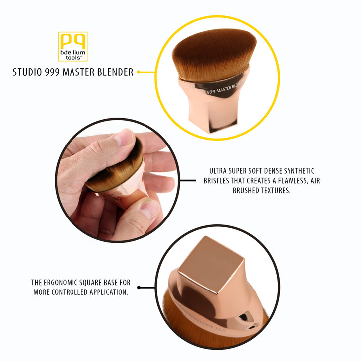Bdellium Tools Professional Makeup Brush - Studio Series 999 Master Blender - With Soft Synthetic Fibers, For Smooth & Flawless Finish (Rose Gold, 1p