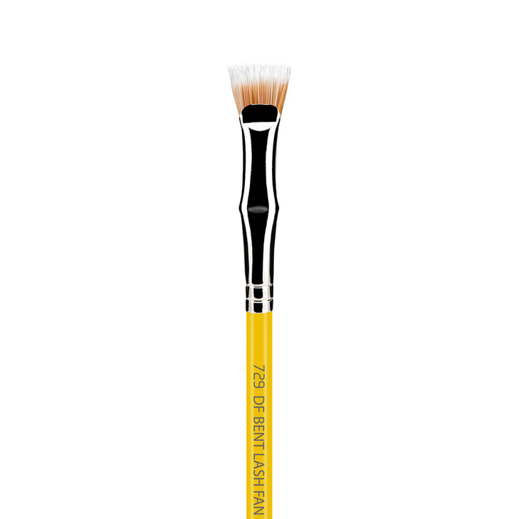 Bdellium Tools Professional Makeup Brush - Studio Series 729 Duo Fiber Bent Mascara Fan - With Soft Synthetic Fibers, For Applying Mascara (Yellow, 1