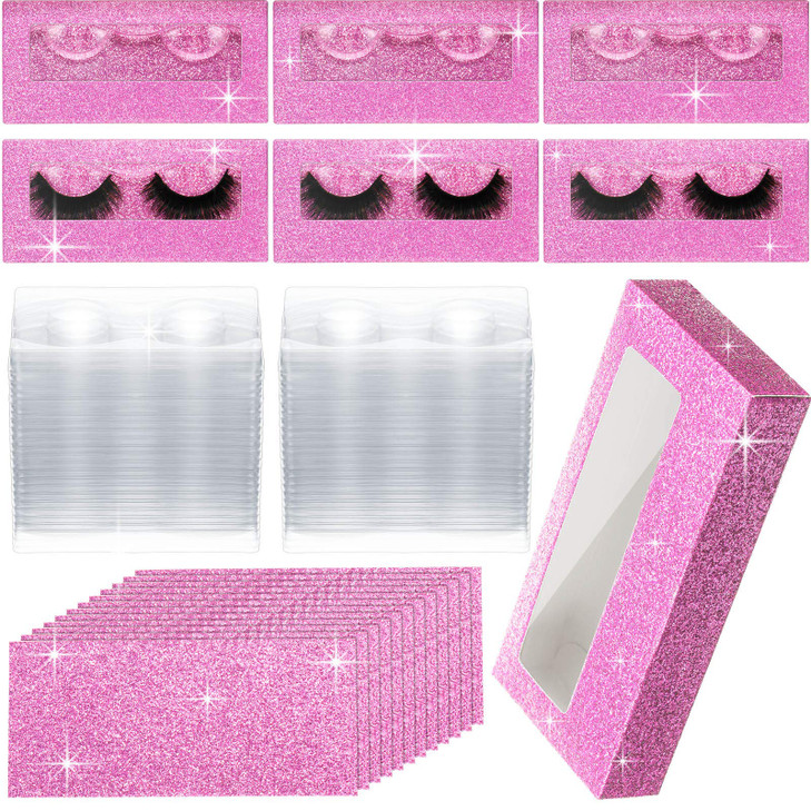 Maitys 50 Sets Empty Eyelash Case Set, Include 50 Empty Eyelash Box Lash Box Packaging Eyelash Storage Box, 50 Eyelash Box Tray False Eyelash Storage