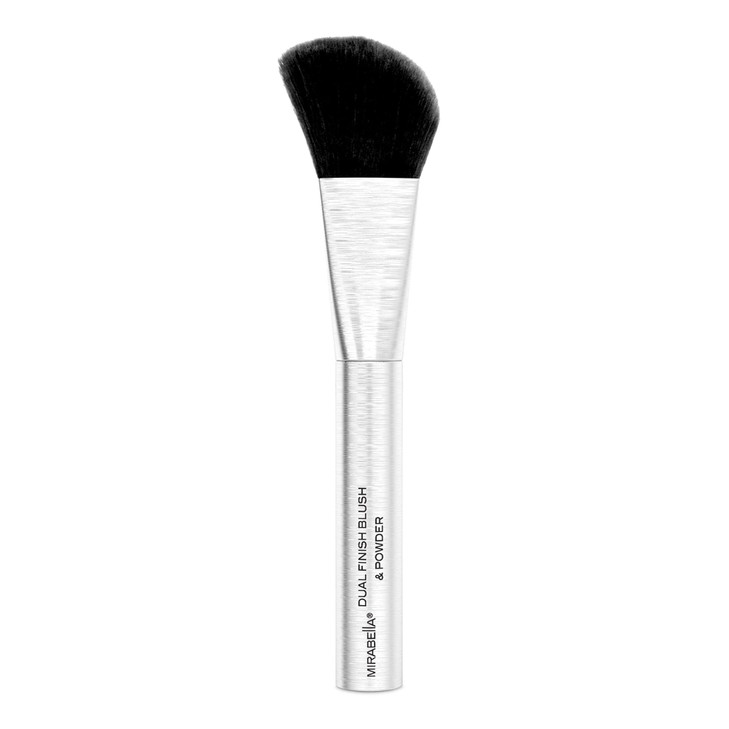 Mirabella Dual Finish Blush & Powder Brush  Angled Vegan Makeup Brush for Cheeks, Super-Soft Synthetic Bristles, Weighted Aluminum Handle, Cruelty-F