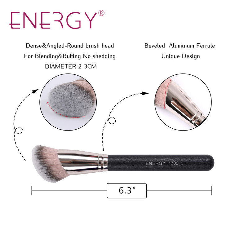 ENERGY Angled Foundation Brush  Flawless Blending Contour Brush for Liquid, Cream & Powder  Dense Soft Bristles, Professional Makeup Brush for Face