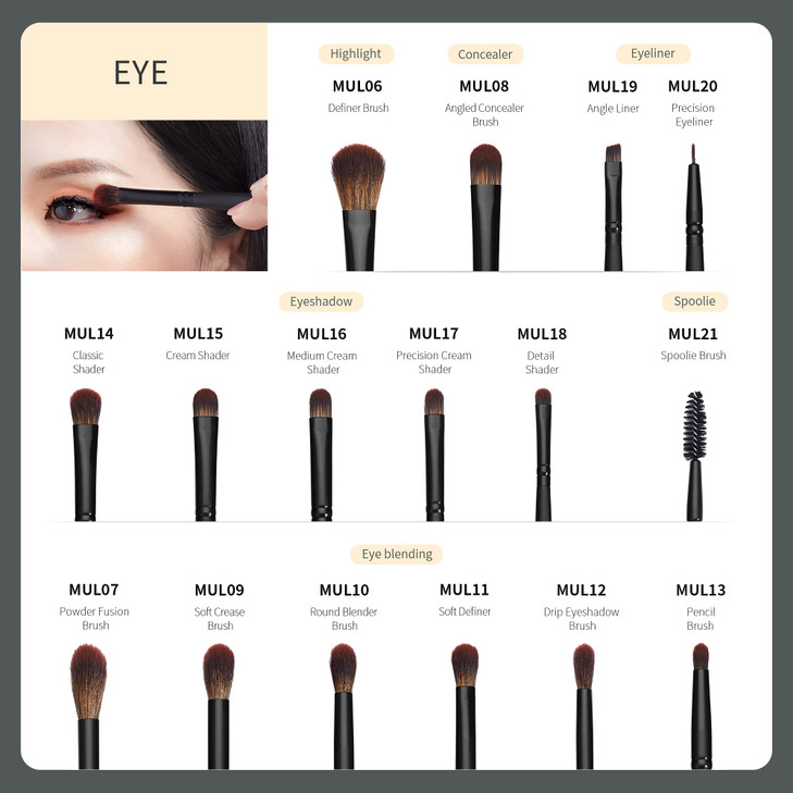 Jessup Eye Brushes Set, Vegan Makeup Brushes with Concealer Powder Eyeshadow Blending Eyeliner Spoolie Brush, 16pcs Premium Synthetic Black Cosmetic