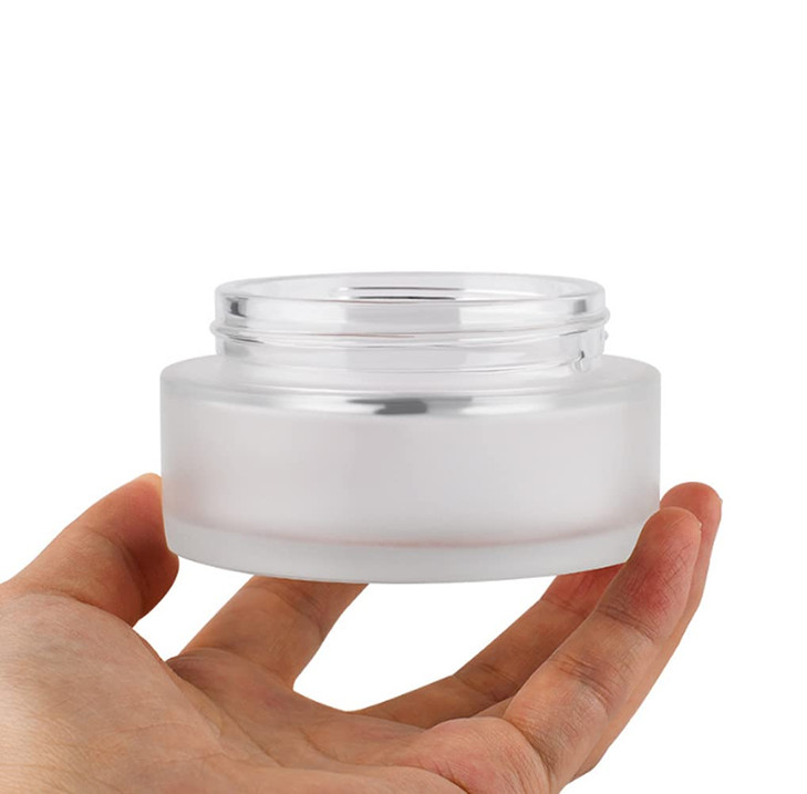 100g 100ml Frosted Glass Cream Jar Cosmetic Container with Inner Liners and Natural Bamboo lids Refillable Straight Sided Glass Cosmetic Jars Travel