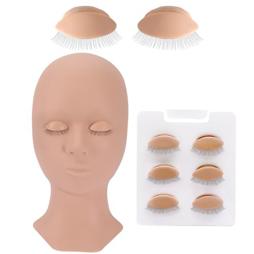 Pretty memory Lash Mannequin Head with 4 Pairs Removable Practice Eyelids, Silicone Eyelash Mannequin Head for Makeup Practice and Lash Extension Tra