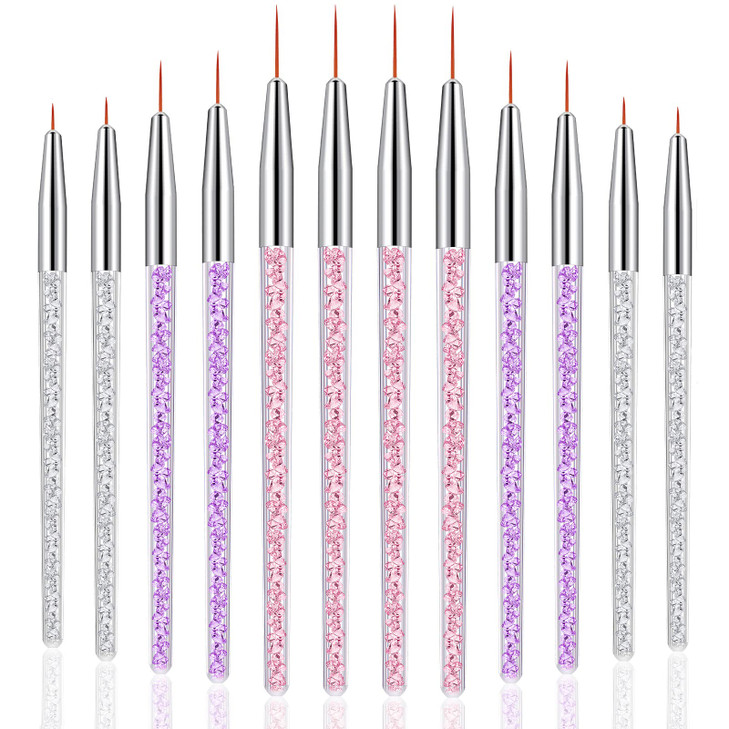 12 Pieces Makeup Brush Art Fine Point Eyeliner Brush Cosmetic Gel Graphic Eyeliner Applicator for Wet Powder Liquid Gel