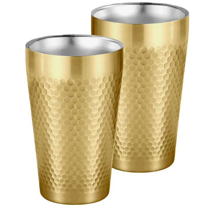 BEFOY Pint Cup - 16oz Double Layer Cup Wall Stainless Steel Unbreakable Hot & Cold Drinking Cups for Home & Outdoor (gold, 2 Count (Pack of 1))