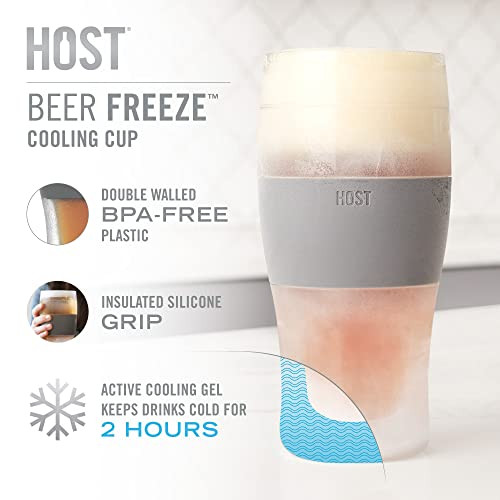 Host Freeze Beer Glasses, Frozen Beer Mugs, Freezable Pint Glass Set, Insulated Beer Glass to Keep Your Drinks Cold, Double Walled Insulated, 16oz, G