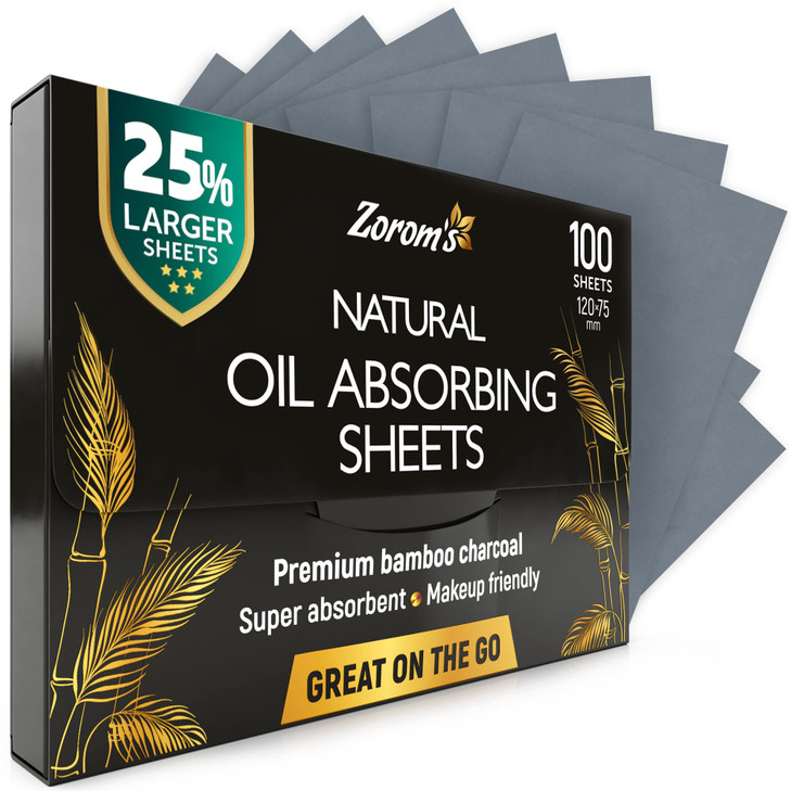 Natural Oil Blotting Sheets for Face with Bamboo Charcoal - 25% Larger - 1pk/100 Makeup Friendly Oil Absorbing Sheets for Face - Easy Dispensing Blot
