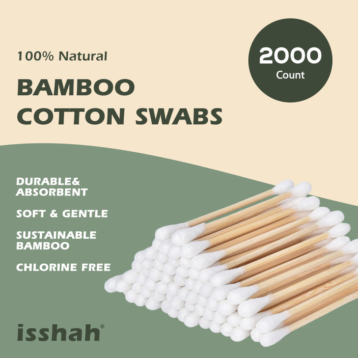 Bamboo Cotton Swabs - 2000 Count - FSC Certified and PETA Approved, Eco Friendly Double Tips, Plastic Free Ear Sticks, All Natural 100% Biodegradable